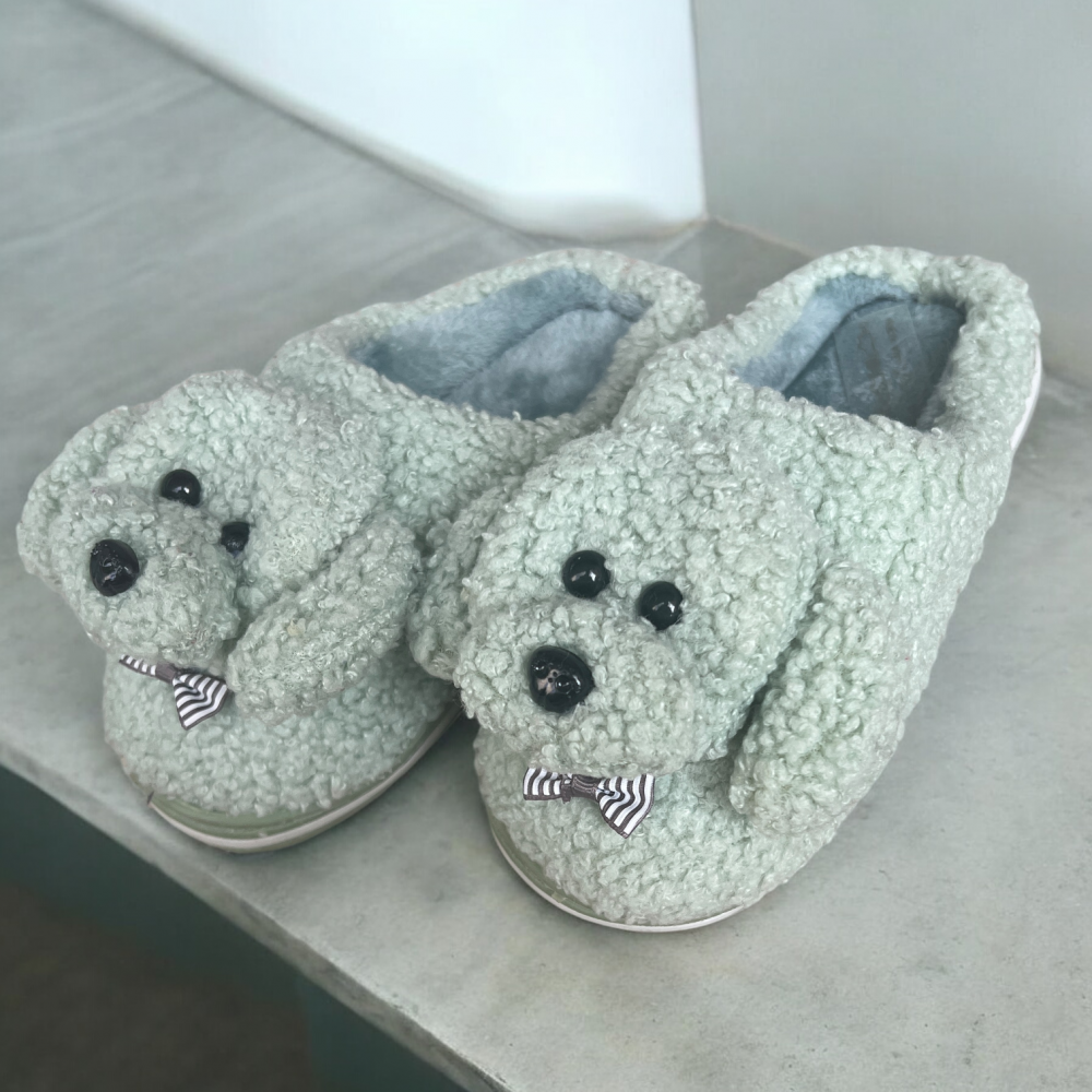 Kids Winter Slippers Doggy Green