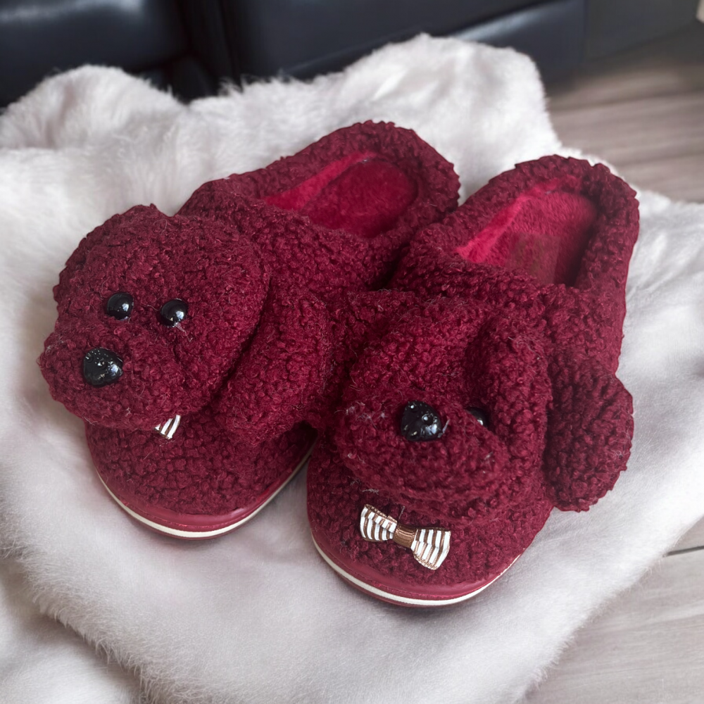 Kids Winter Slippers Doggy Red