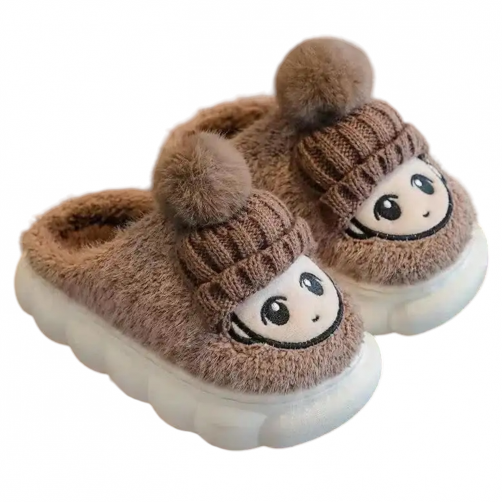 Kids Winter Slippers Cute Girl Brown