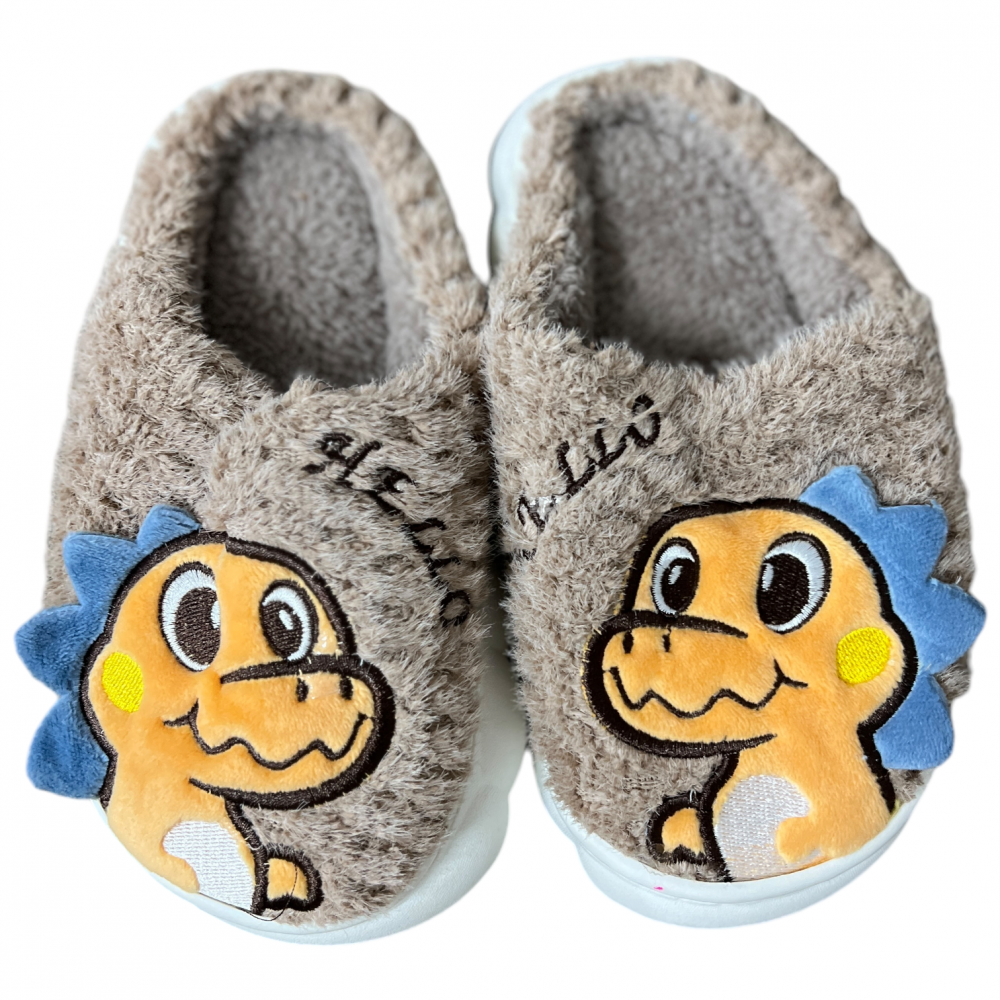 Kids Winter Slippers Dino Beige