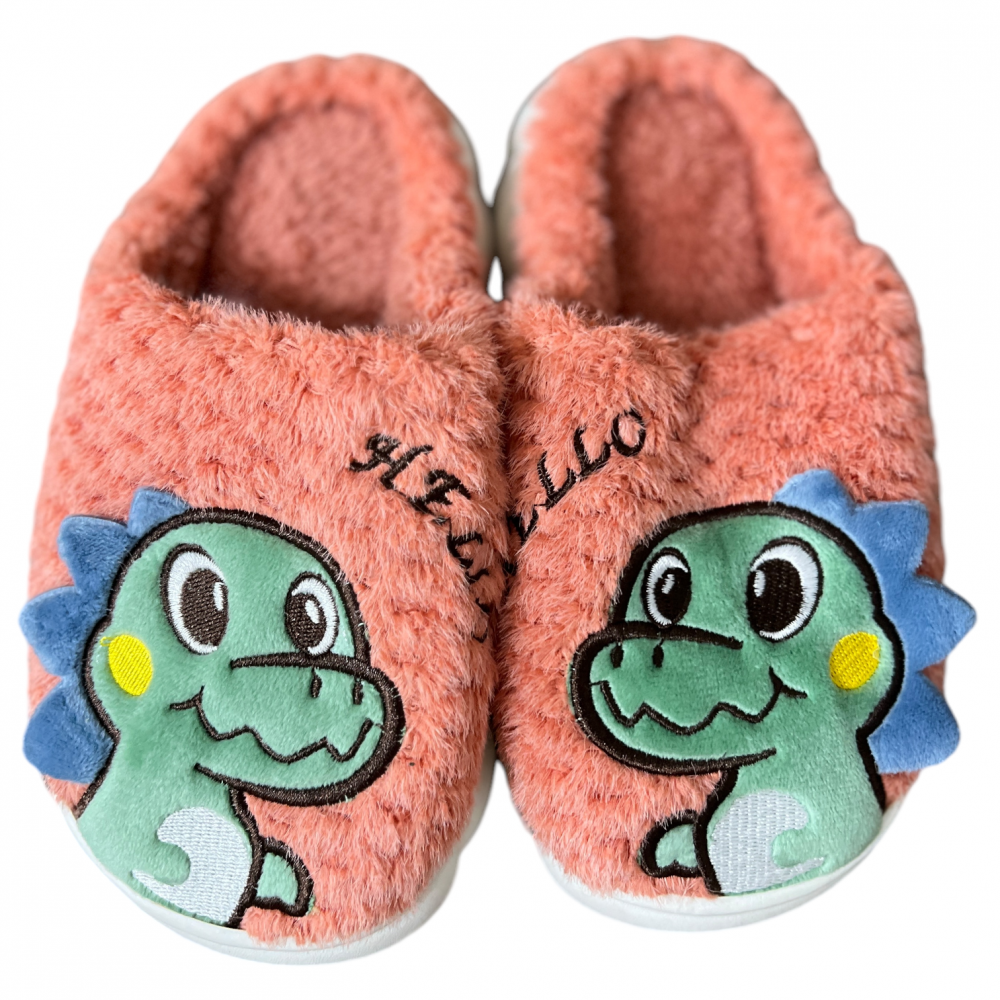 Kids Winter Slippers Dino Coral