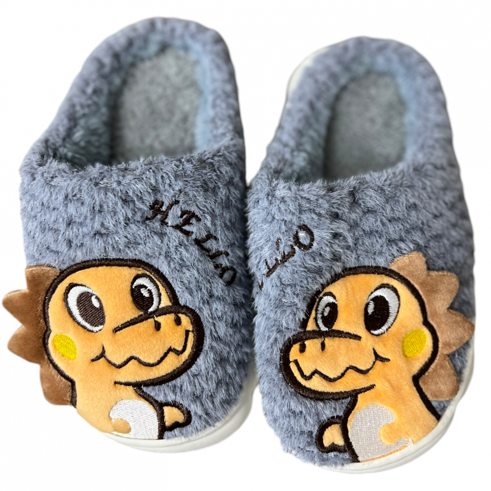 Kids Winter Slippers Dino Grey