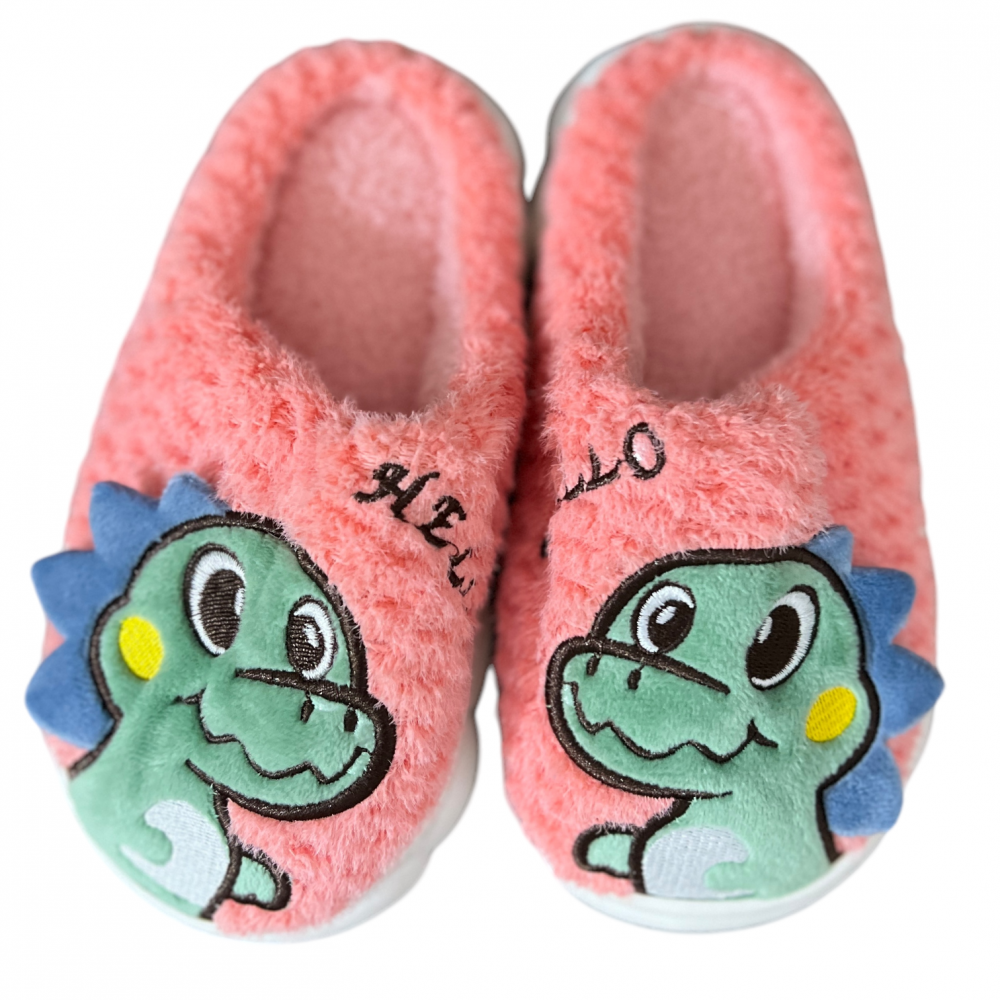 Kids Winter Slippers Dino Pink