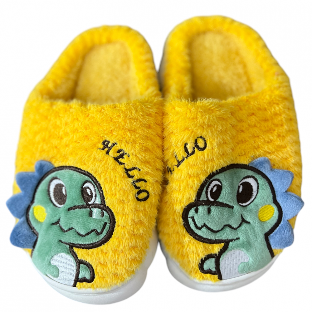 Kids Winter Slippers Dino Yellow