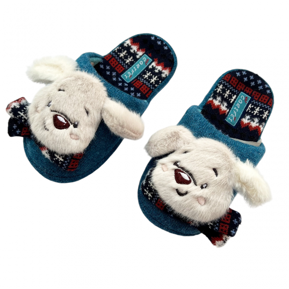 Kids Winter Slippers Dog Blue