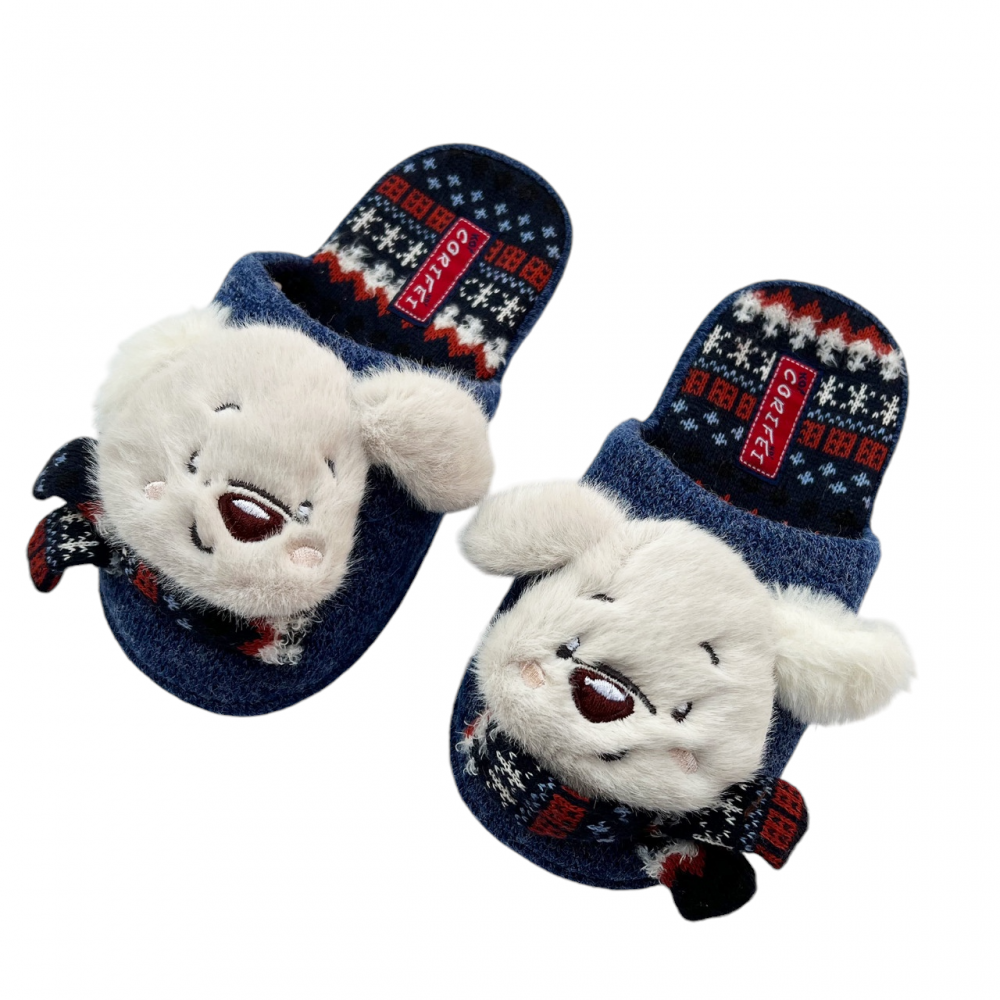 Kids Winter Slippers Dog Navy