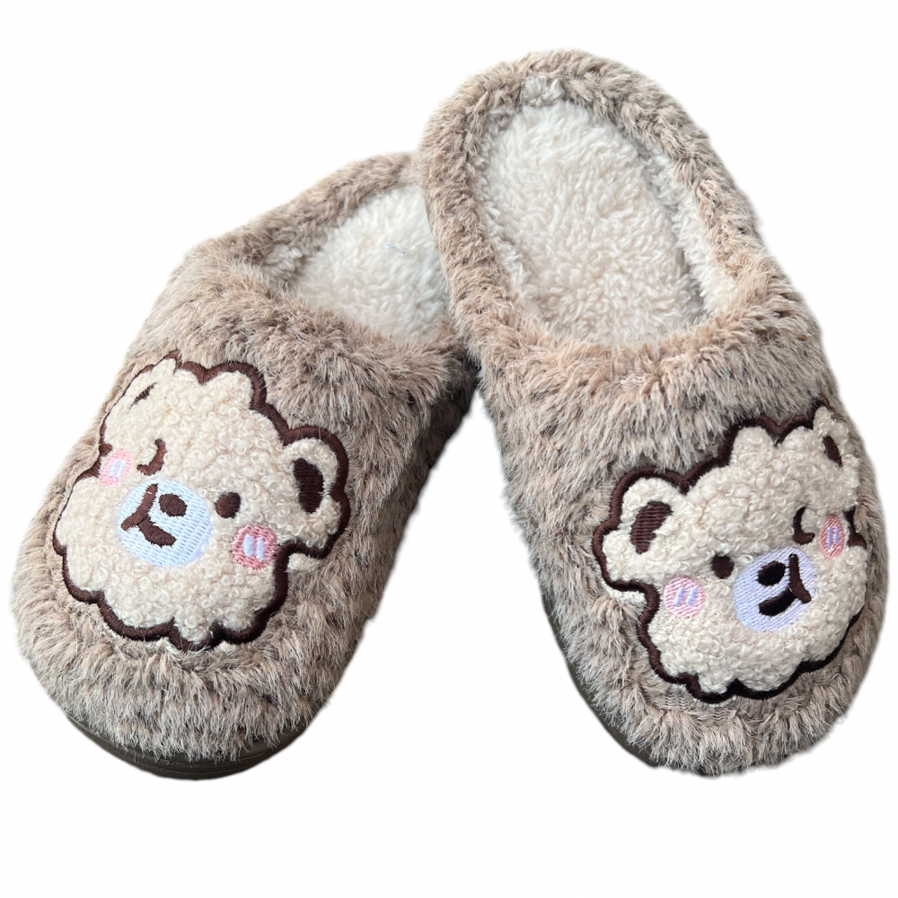 Kids Winter Slippers Sheep Face Brown