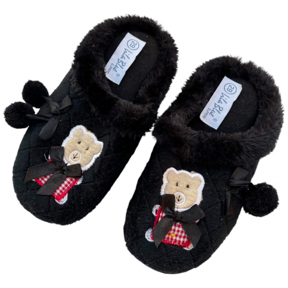 Kids Winter Slippers - Teddy Bear Black