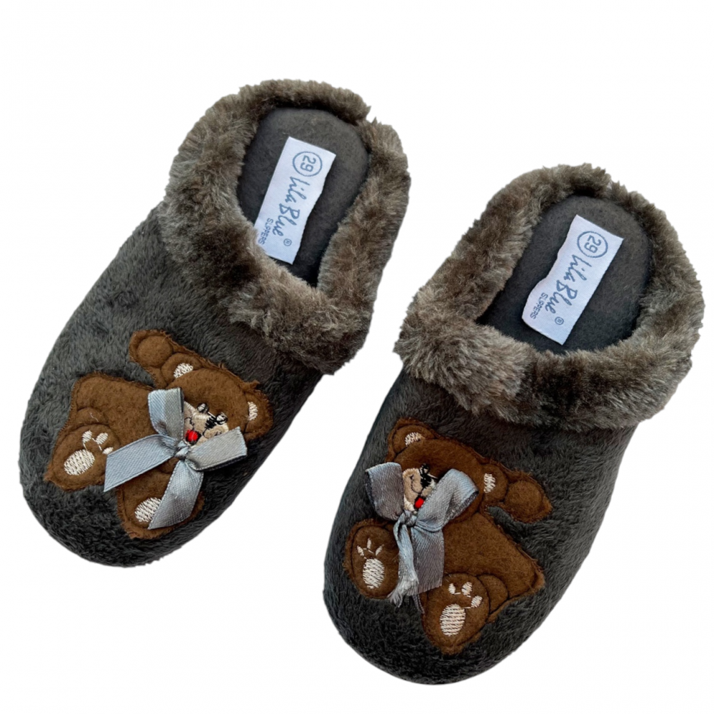 Kids Winter Slippers - Teddy Bear Grey