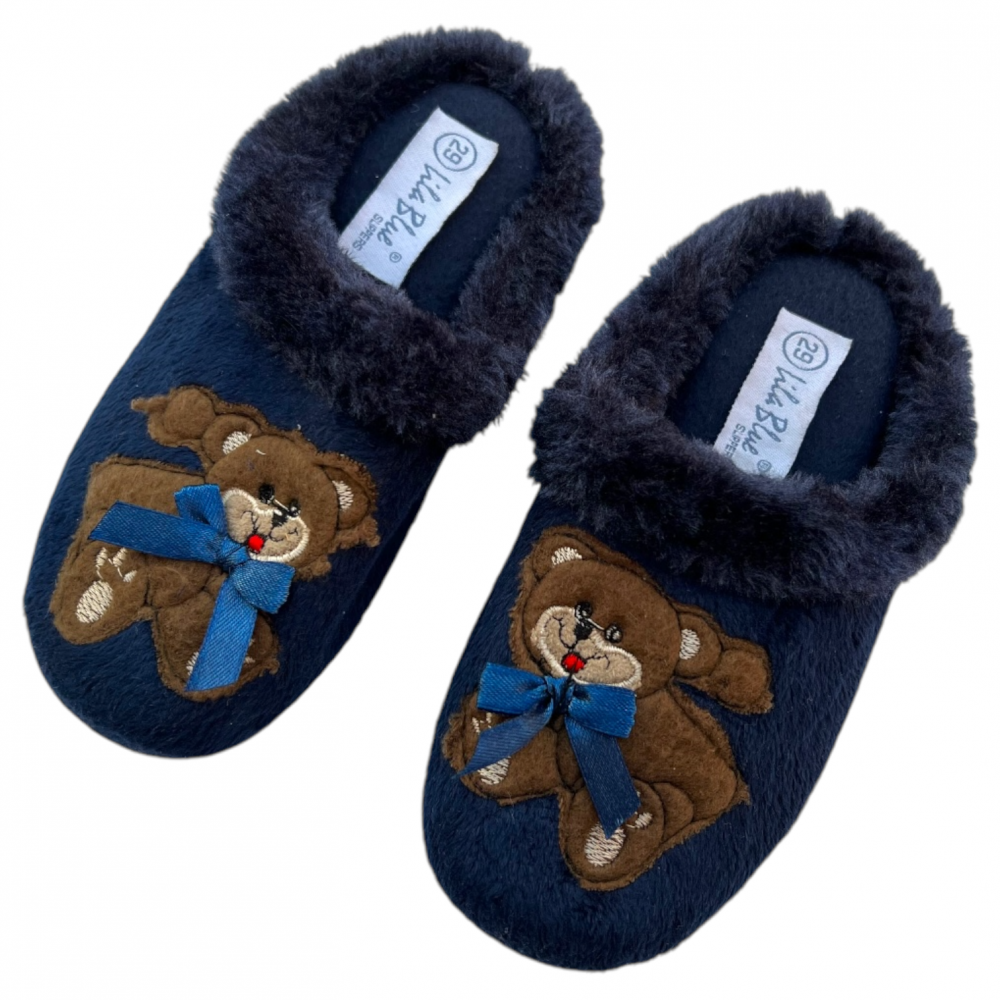 Kids Winter Slippers - Teddy Bear Navy