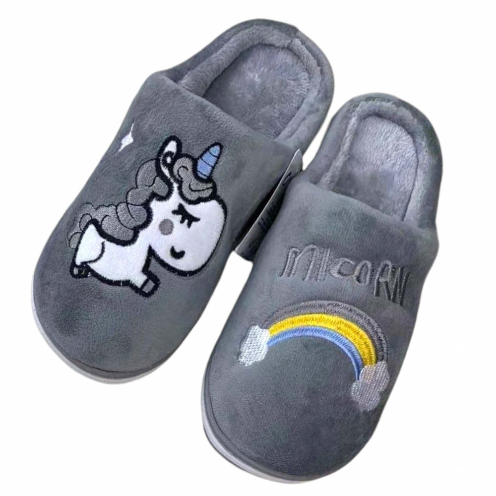 Kids Winter Slippers Unicorn Grey