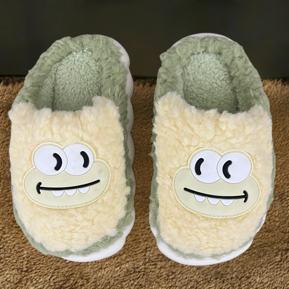 Kids Winter Slippers Smiling Sheep Green