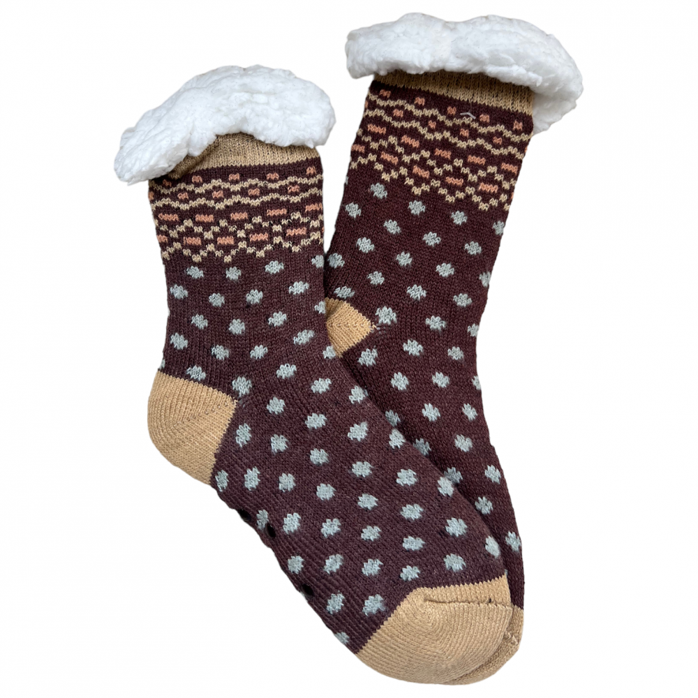 Kids Home Winter Socks Dots Brown