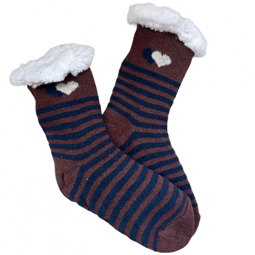 Kids Home Winter Socks Hearts Brown