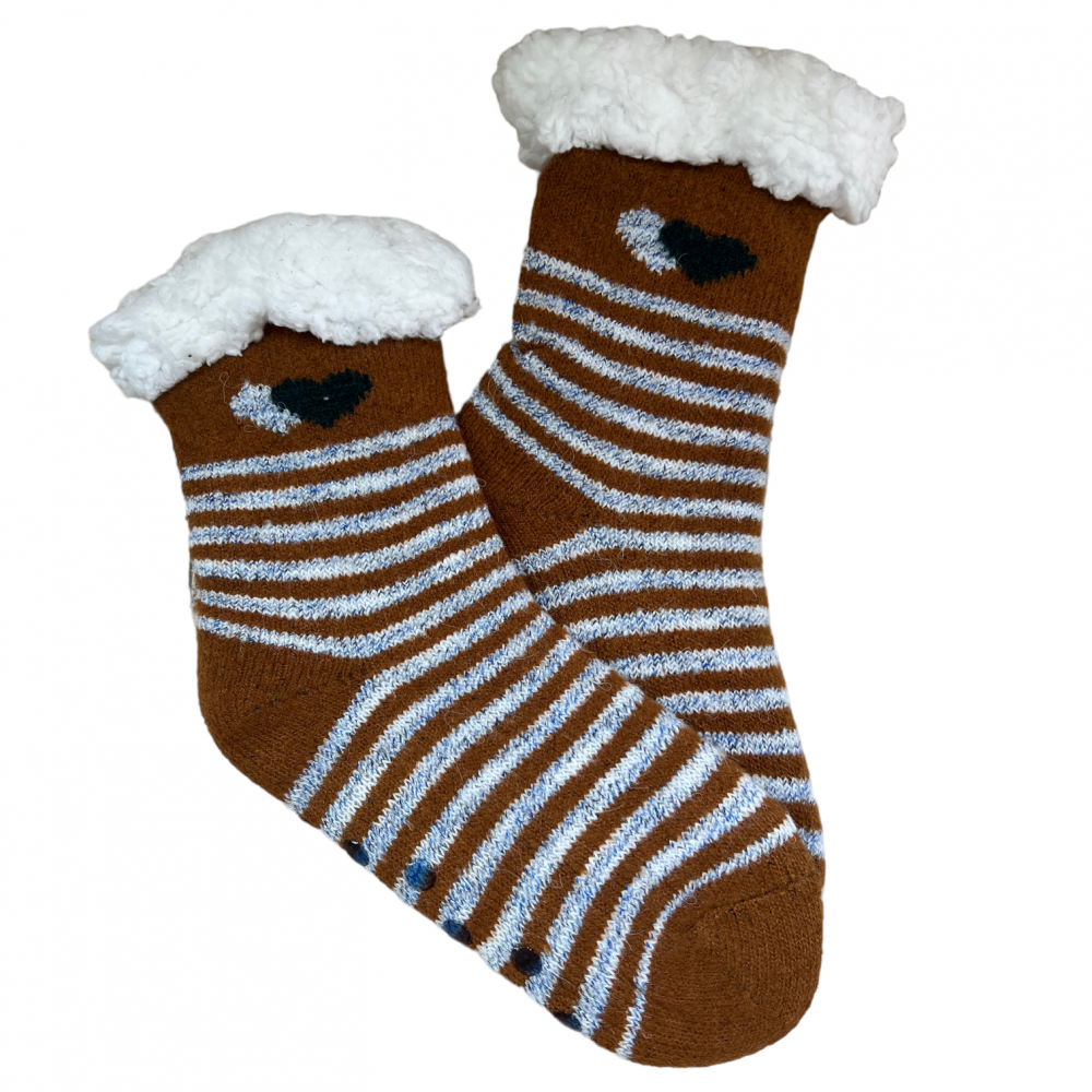 Kids Home Winter Socks Hearts Camel