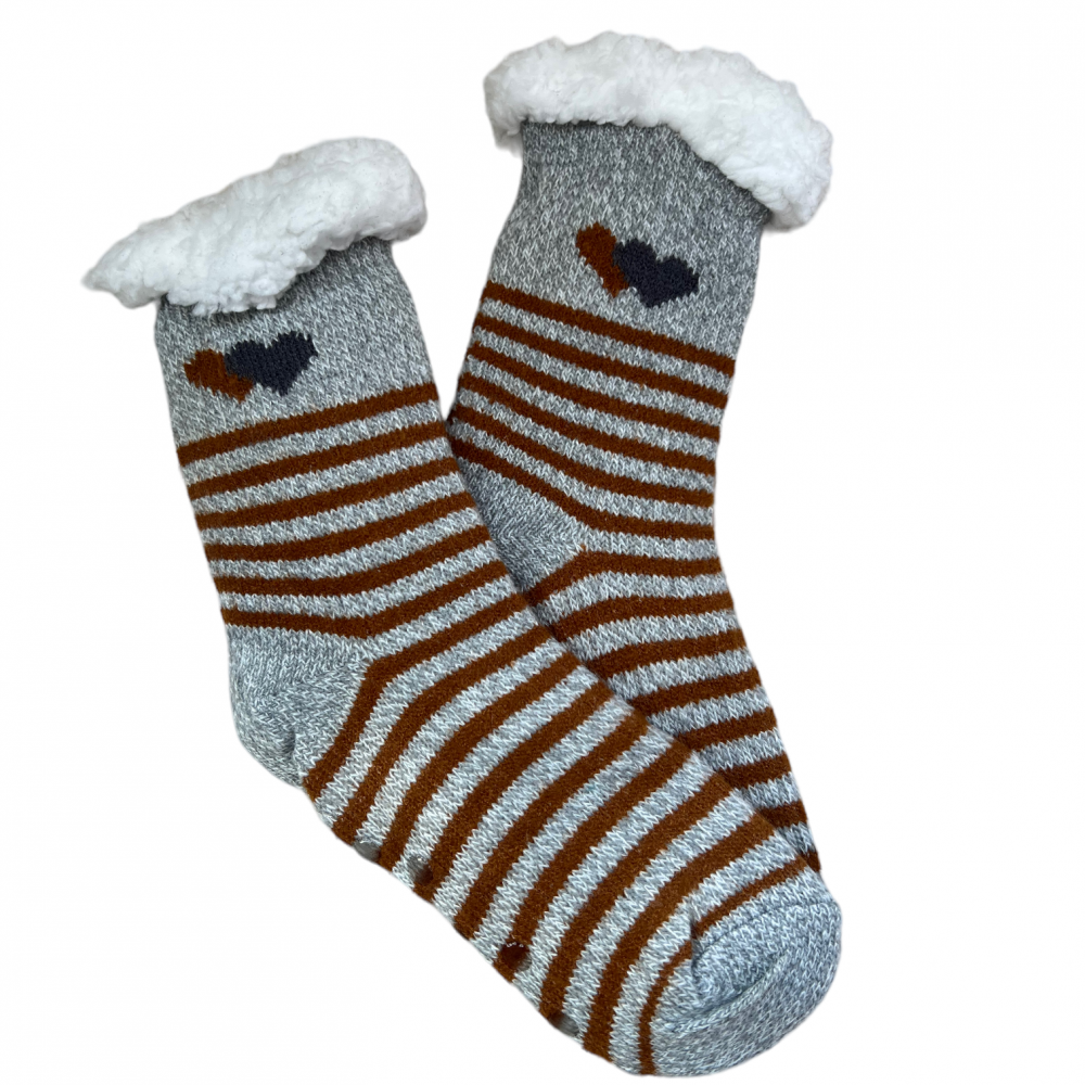 Kids Home Winter Socks Hearts Grey