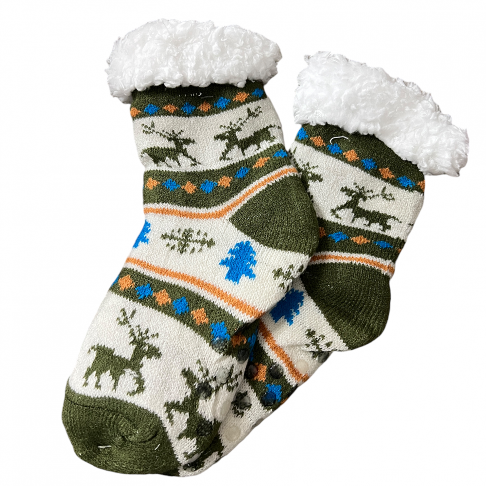 Kids Home Winter Socks Reindeer Mix Green