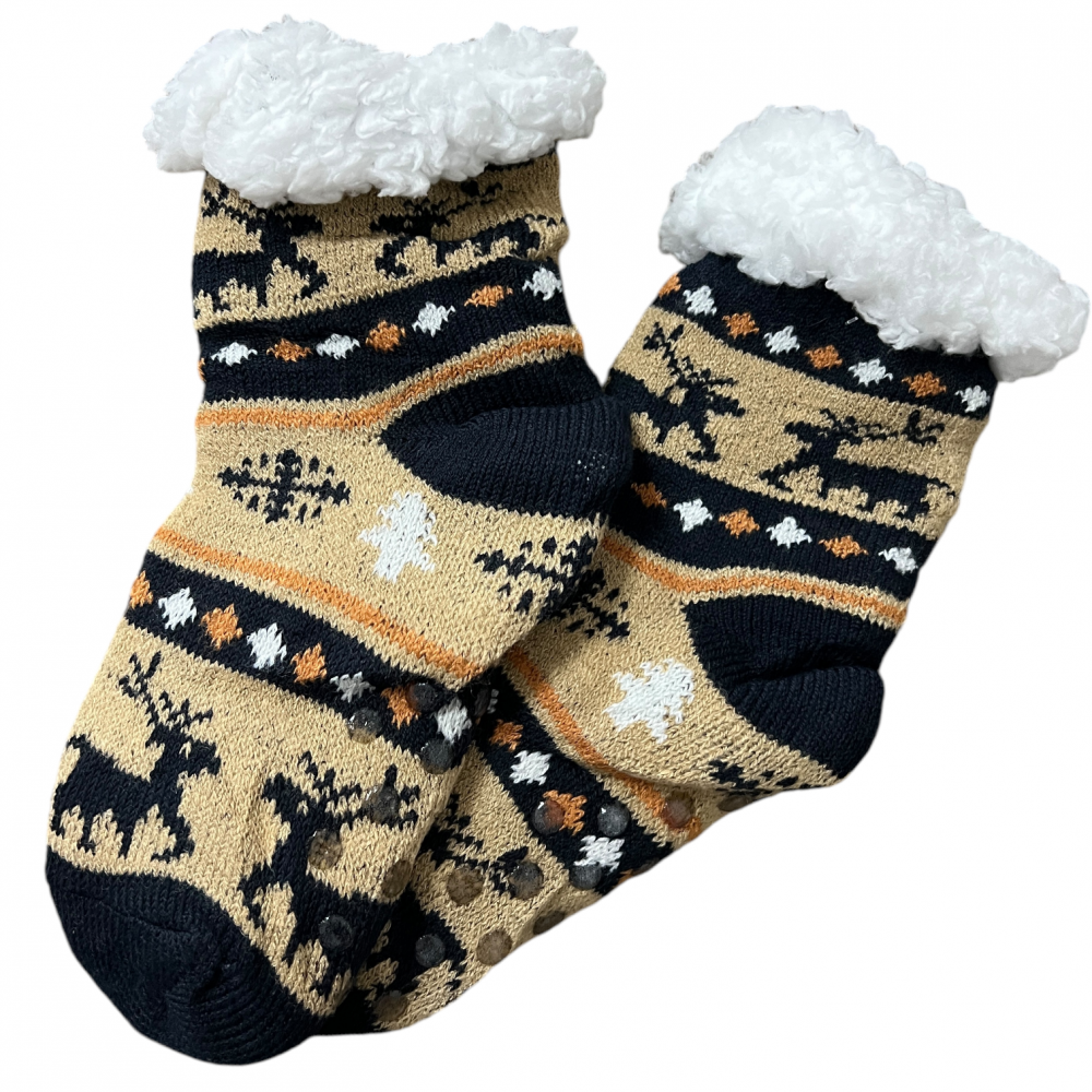 Kids Home Winter Socks Reindeer Mix Camel