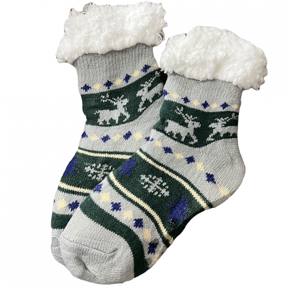 Kids Home Winter Socks Reindeer Mix Green Grey