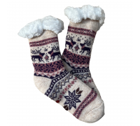 Kids Home Winter Socks Reindeer Snow Beige