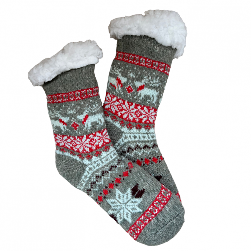 Kids Home Winter Socks Reindeer Snow Green