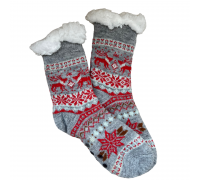 Kids Home Winter Socks Reindeer Snow Grey