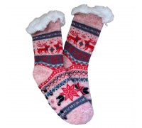 Kids Home Winter Socks Reindeer Snow Pink