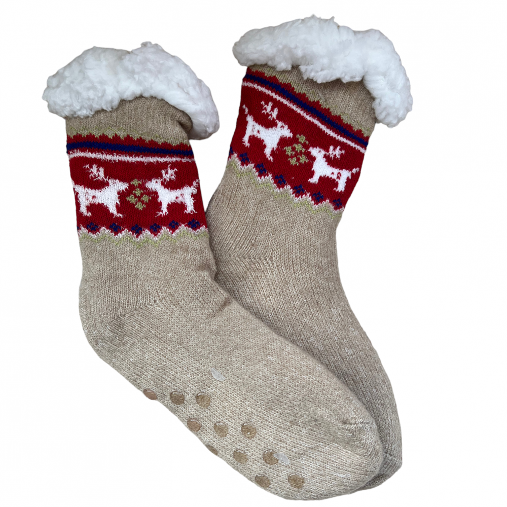 Kids Home Winter Socks Reindeer Beige