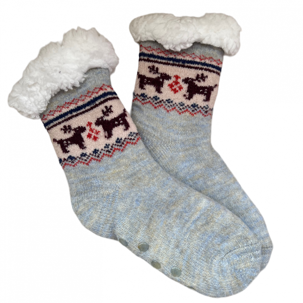 Kids Home Winter Socks Reindeer Grey