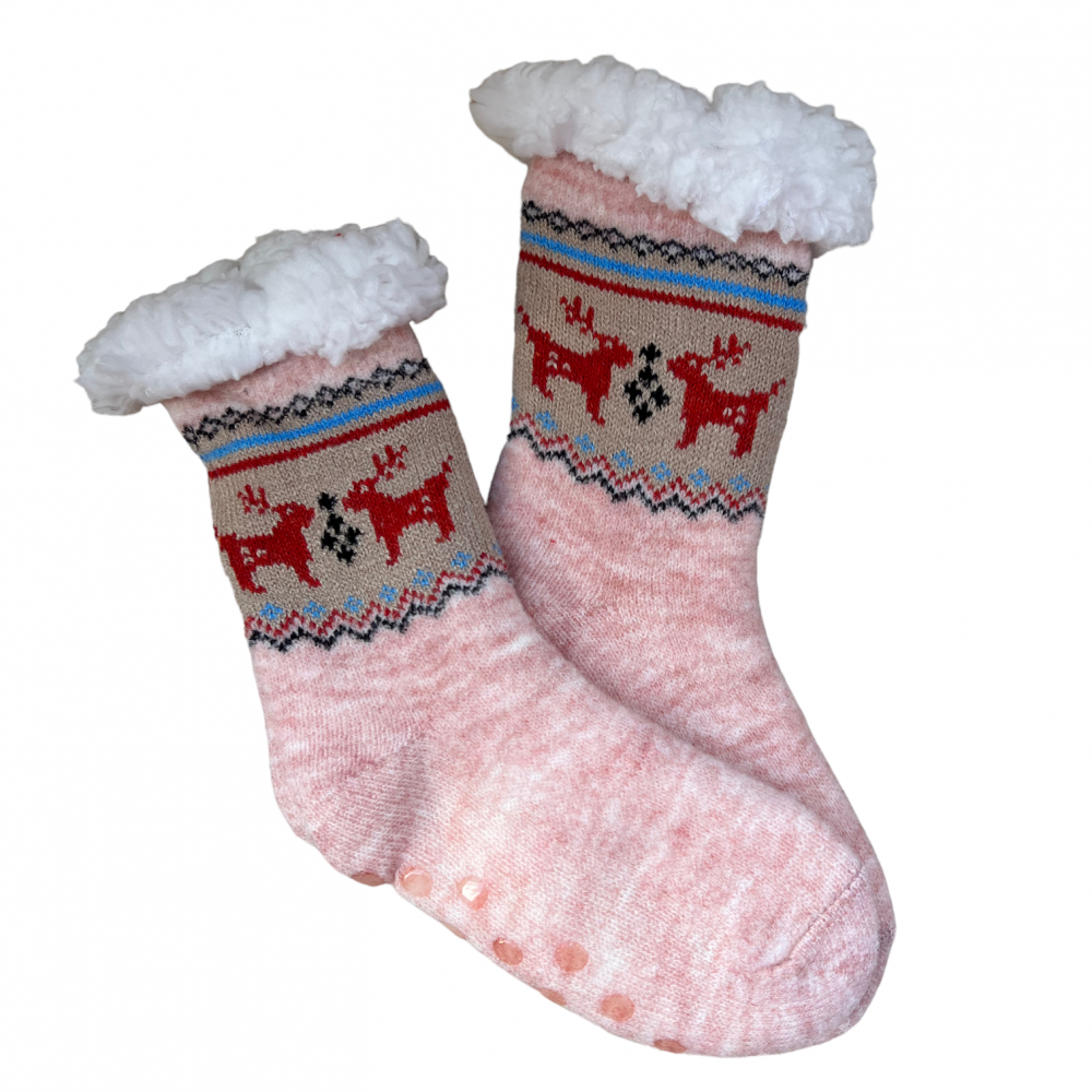 Kids Home Winter Socks Reindeer Coral