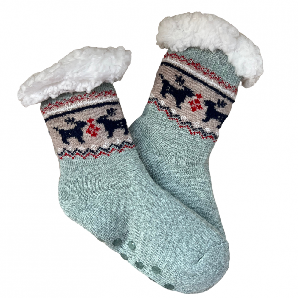 Kids Home Winter Socks Reindeer Green