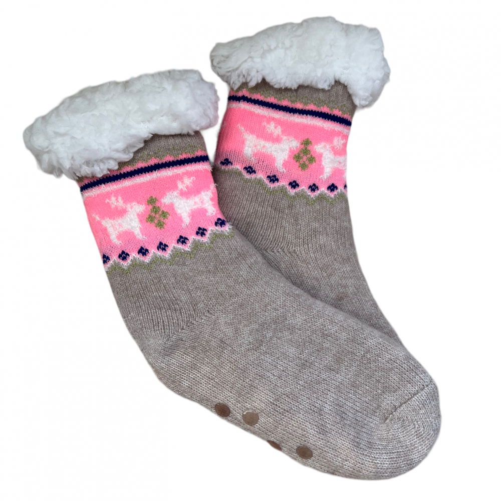 Kids Home Winter Socks Reindeer Light Brown