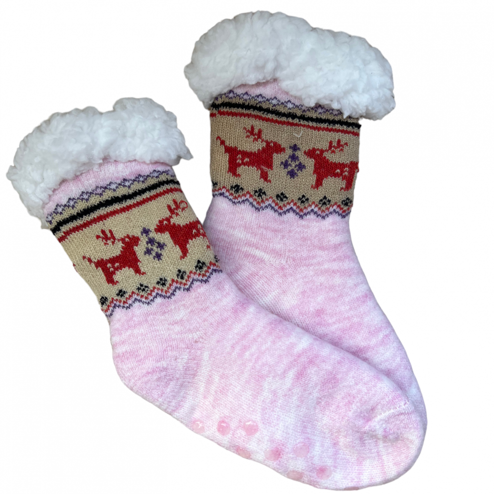 Kids Home Winter Socks Reindeer Pink