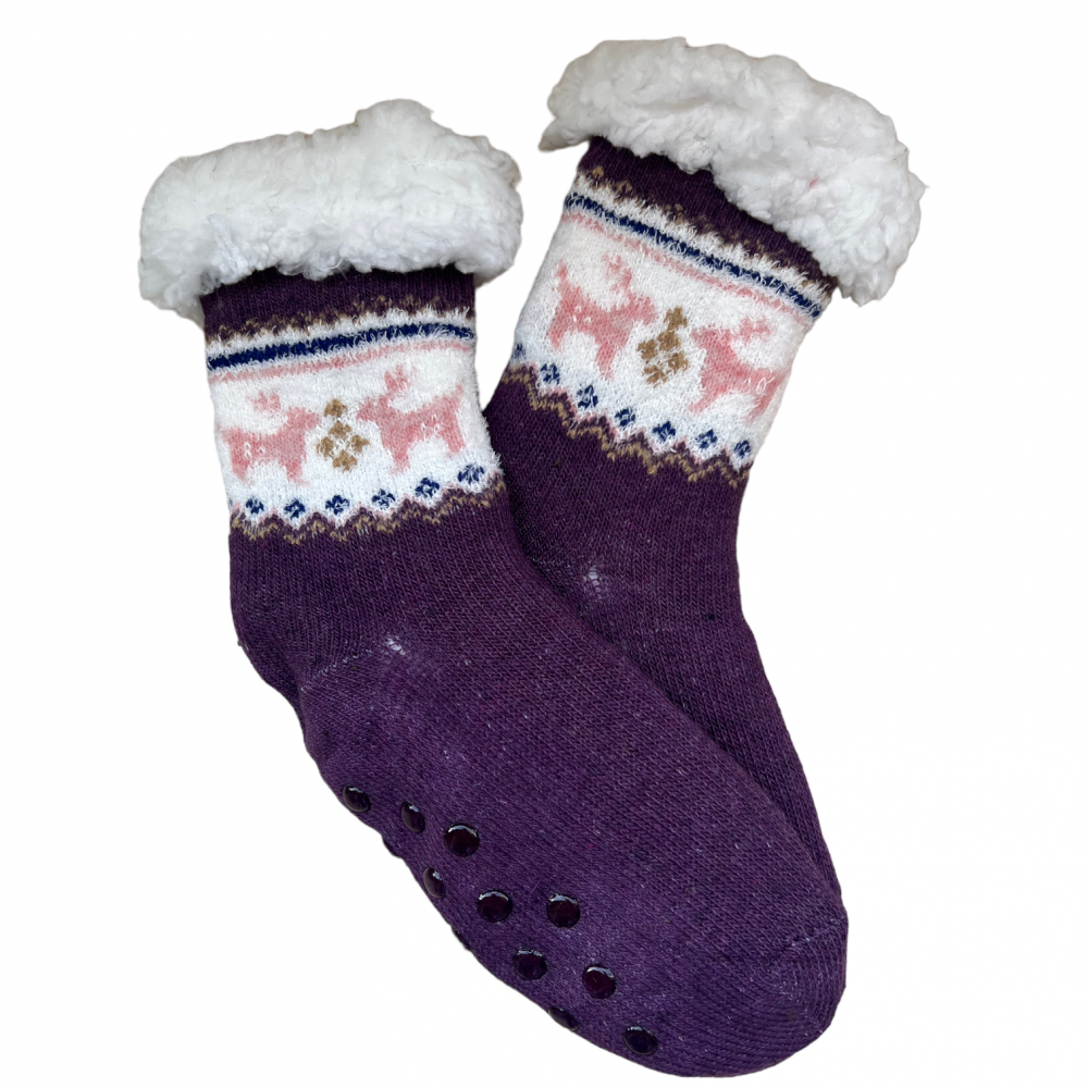 Kids Home Winter Socks Reindeer Purple