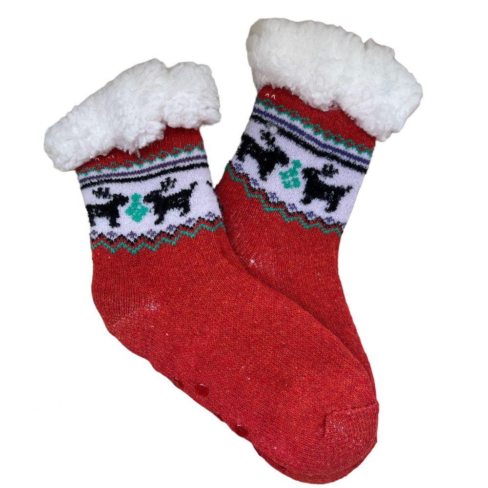 Kids Home Winter Socks Reindeer Red