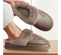 Men Winter Slippers Leather Sport Brown - Big Sizes