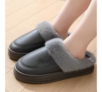 Men Winter Slippers Leather Sport Grey - Big Sizes