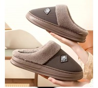 Men Winter Slippers Leather Stnd Brown - Big Sizes