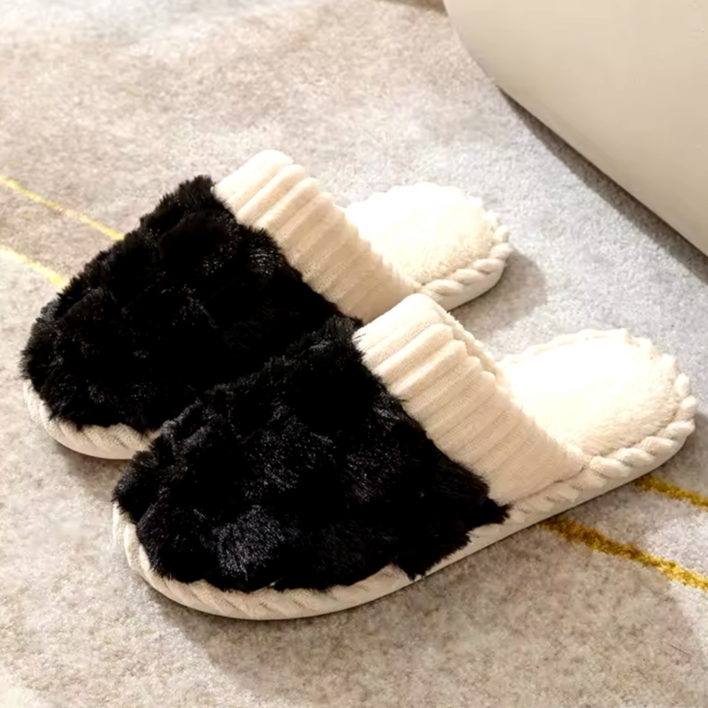 Men Winter Slippers Fur Black