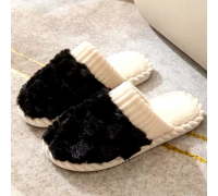 Men Winter Slippers Fur Black