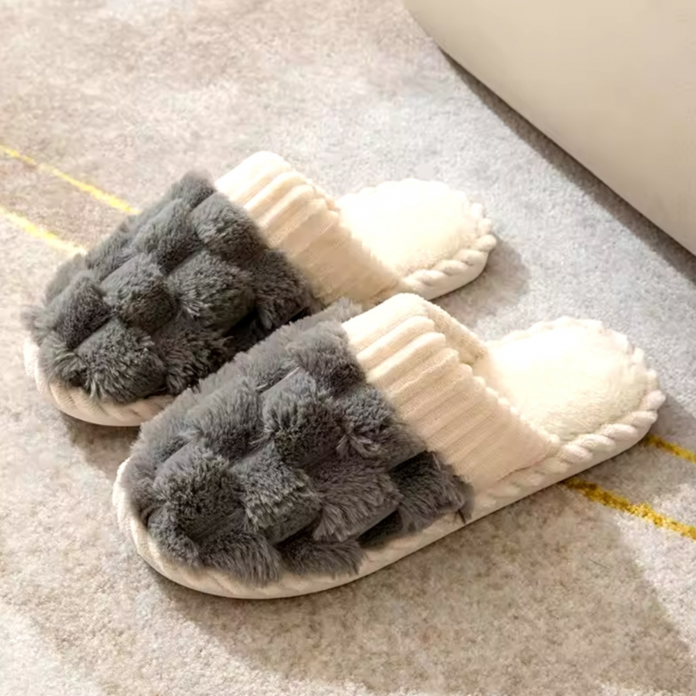 Men Winter Slippers Fur Grey