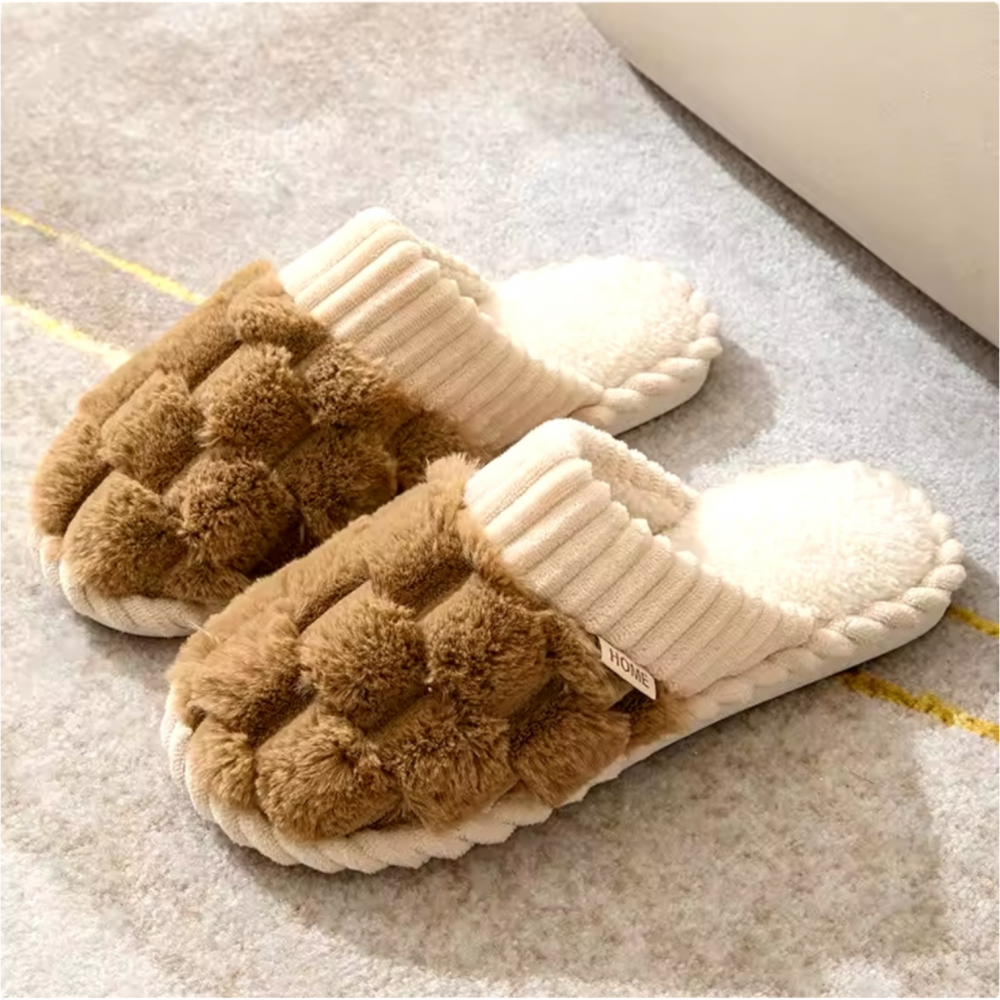 Men Winter Slippers Fur Brown