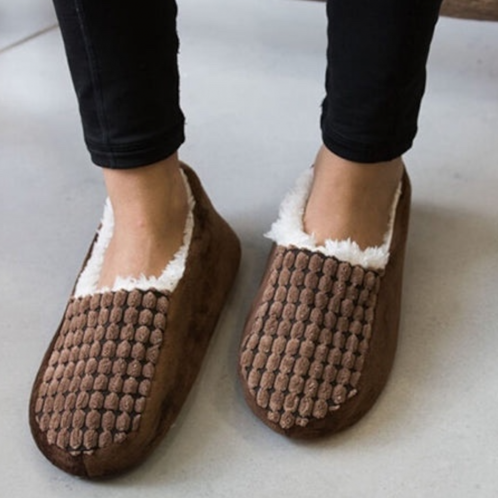 Men Indoor Winter Slippers Soft Squares Brown