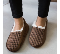 Men Indoor Winter Slippers Soft Squares Brown