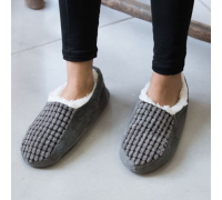 Men Indoor Winter Slippers Soft Squares Dark Grey