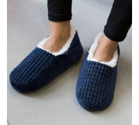 Men Indoor Winter Slippers Soft Squares Navy