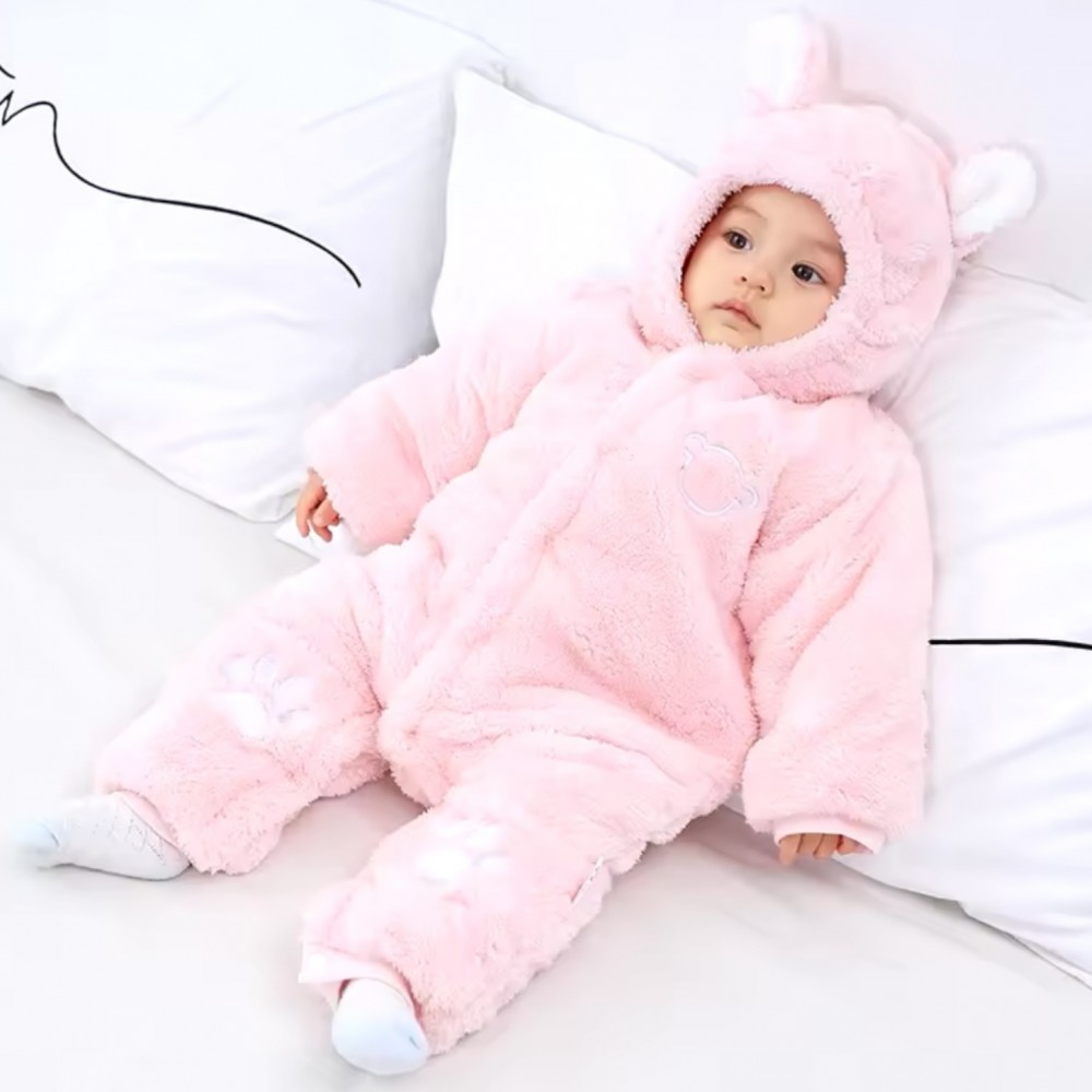 Toddler Winter Onesie Pyjama Fleece Bear Pink