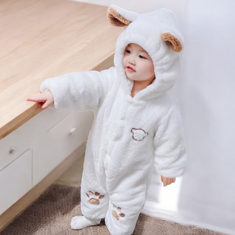 Toddler Winter Onesie Pyjama Fleece Bear White