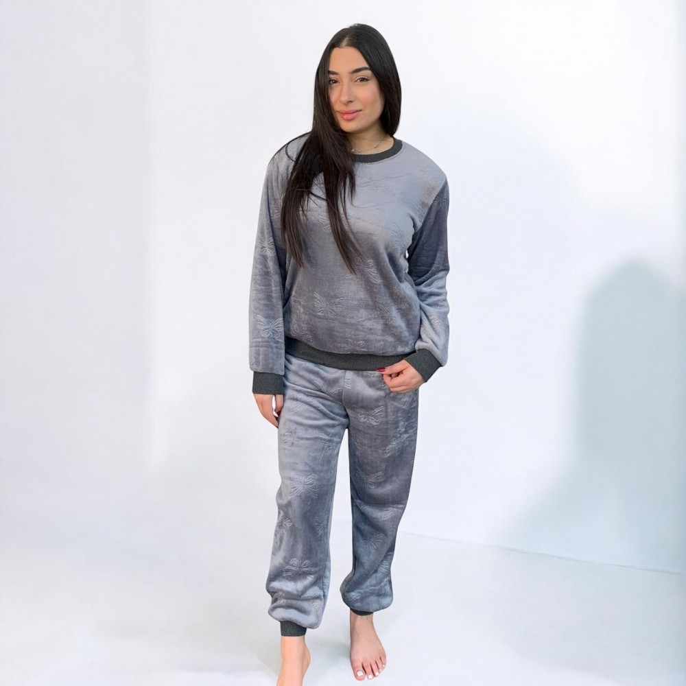 Woman Pyjamas Coral Fleece Butterfly Grey - Big Sizes Available