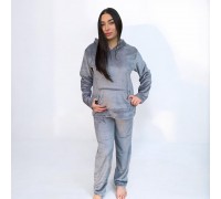 Woman Pyjamas Coral Fleece With Hat Bear Grey - Big Sizes Available